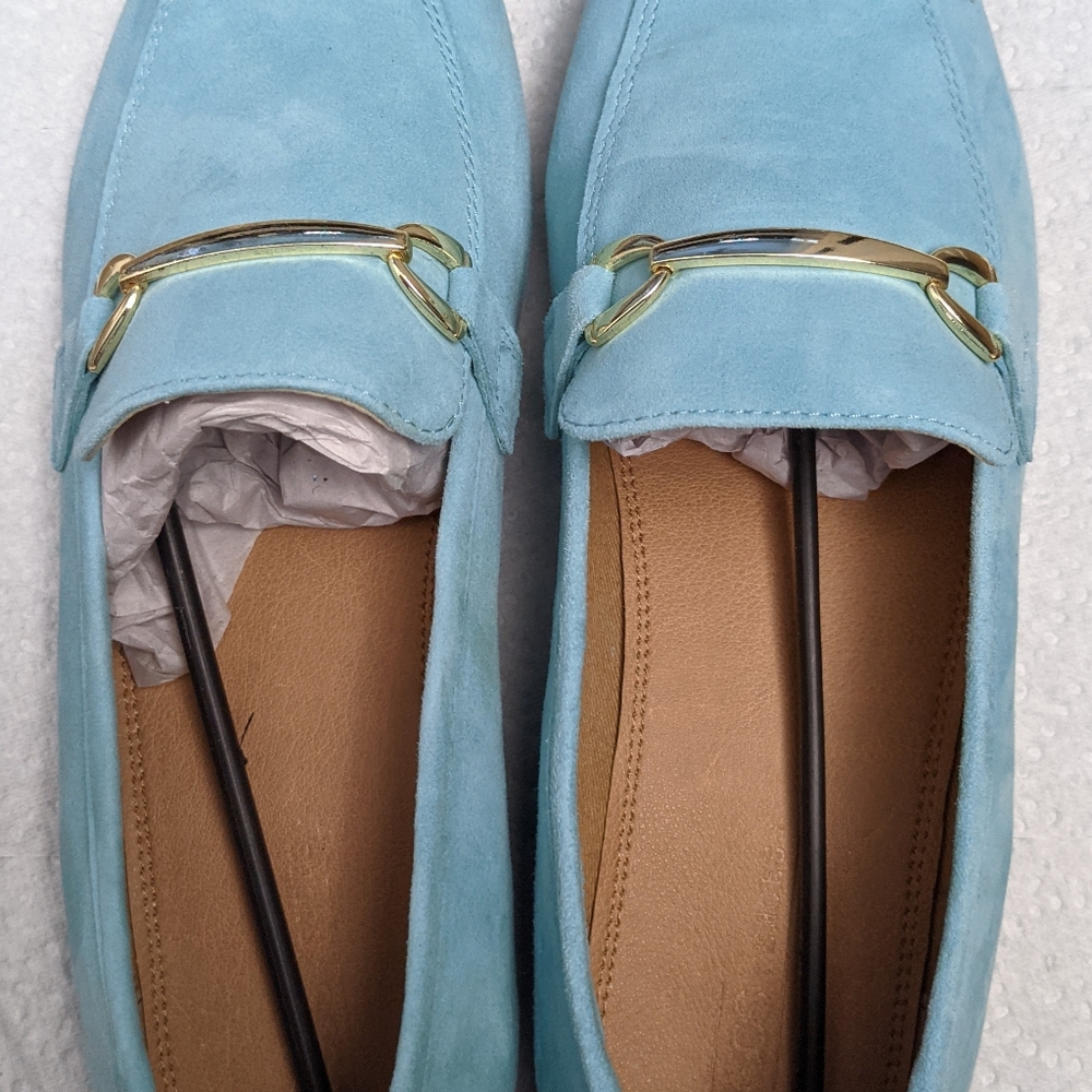 NWOT ASOS Brand Turquoise-ish Blue Loafers Size 11W US/9W UK. VEGAN SUEDE.